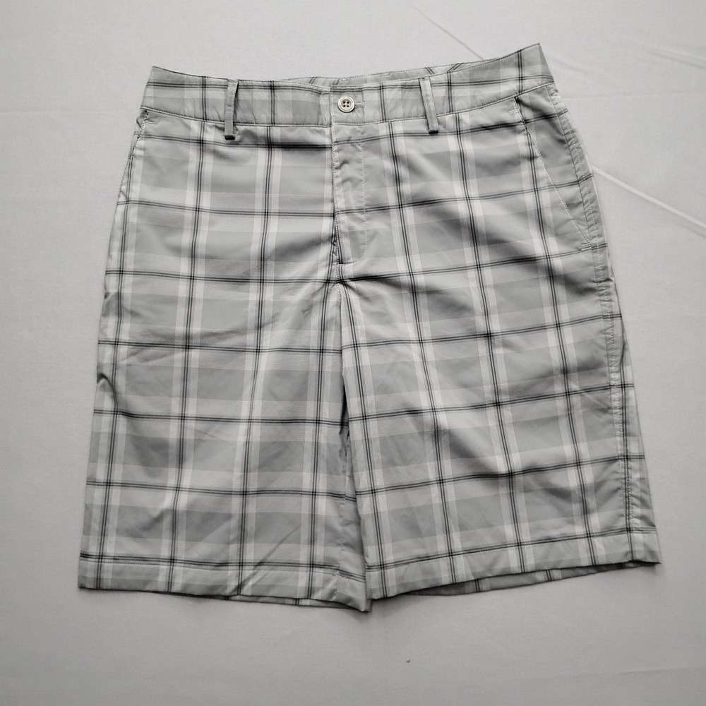 Under Armour Mens Plaid Golf Shorts Grey Black Size 32 Performance Stretch